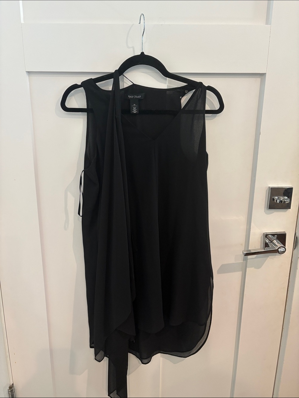 White House Black Market Black Asymmetrical Sleeveless Sheer Overlay Dress